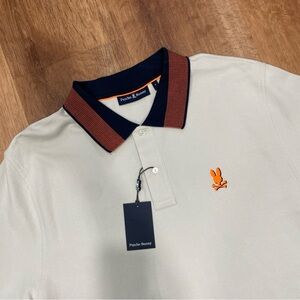 Psycho Bunny Men's Cream Polo with Orange Logo Montebello Pique Polo 100% Cotton